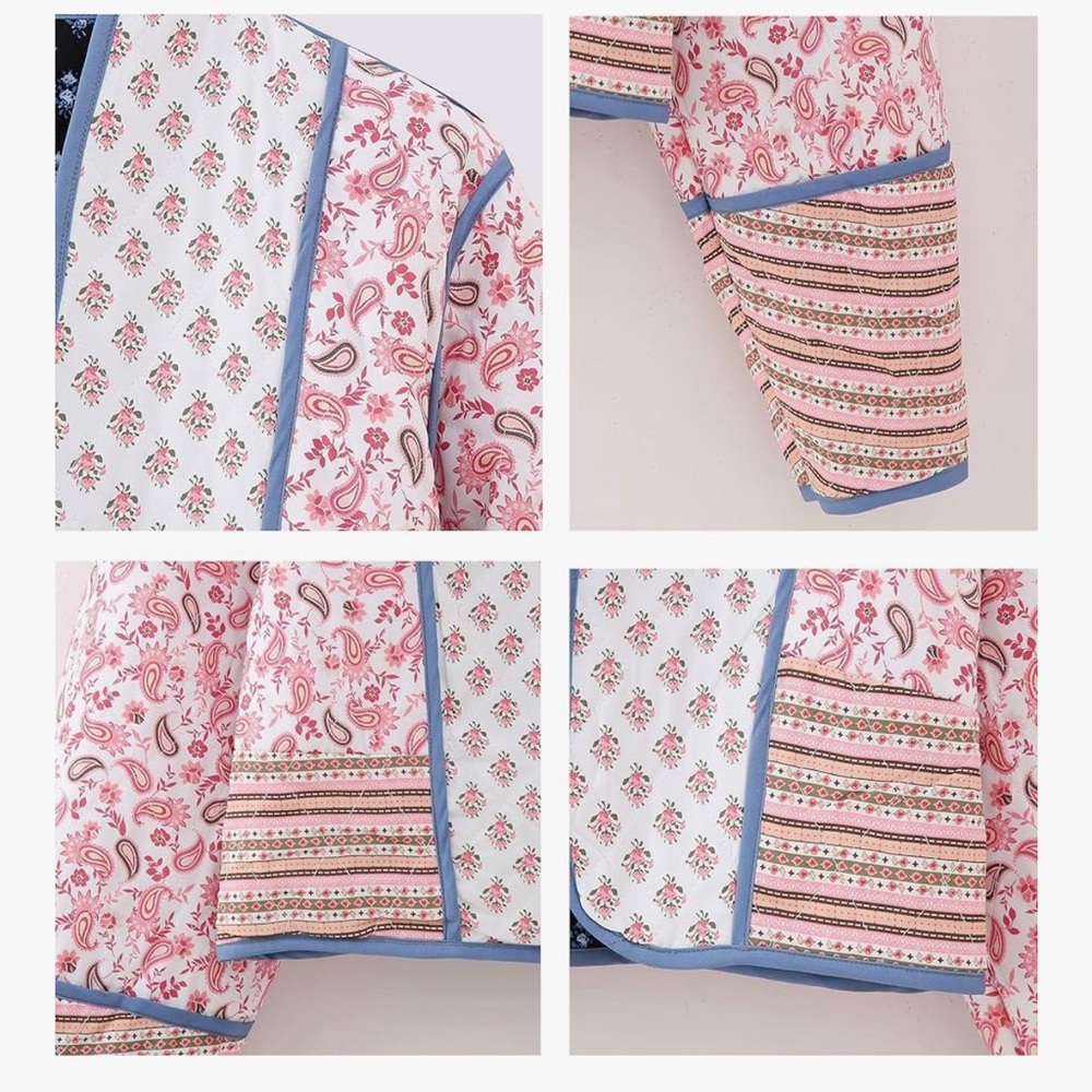 REVERSIBLE super Comfy Women’s Cropped Floral Reversible Quilted Jacket Cardigan - Picture 5 of 5